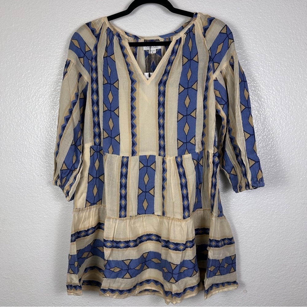 Velvet by Graham & Spencer Women's Blue Beige Geometric Cotton Dress XS